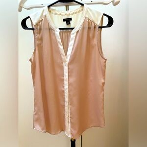 Silky Sleeveless Ann Taylor Blouse - cream and beige